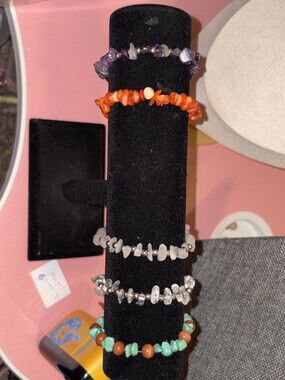 Natural Stone Chip Wrap Bracelet Set of 5 Multicolor Beaded Jewelry